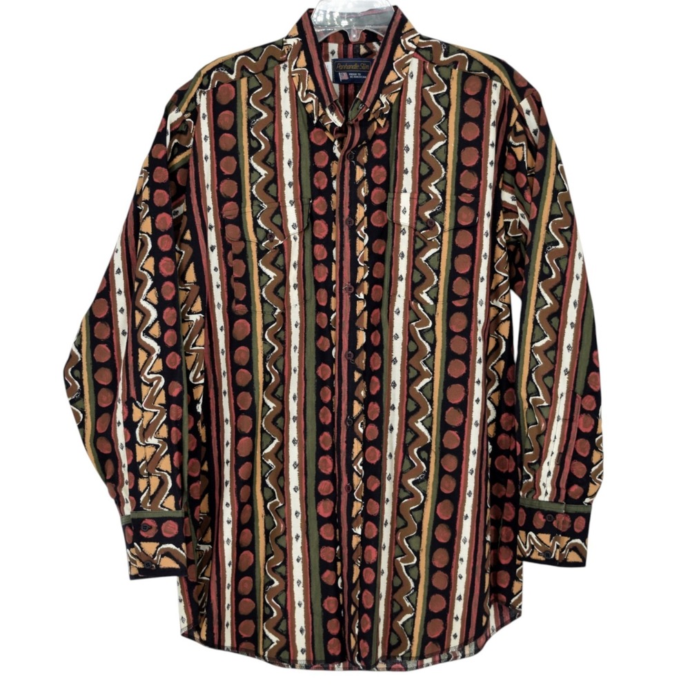 Vtg 90s Panhandle Slim Western Shirt Mens XL 17 35 Aztec Tribal Cotton Made USA
